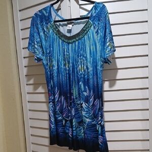 Monroe & Main Blue and Purple Patterned Blouse With Beading